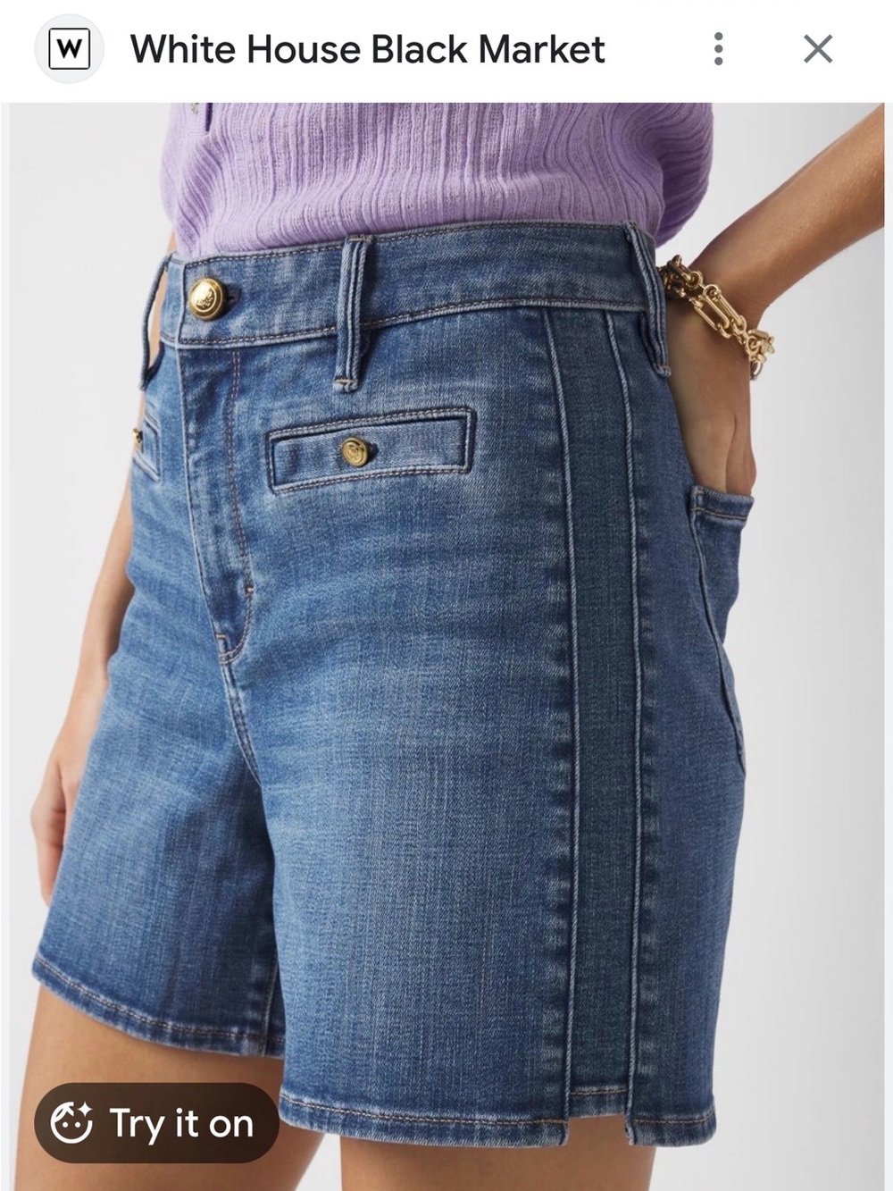 White House Black Market Blue Denim Shorts with Gold Buttons